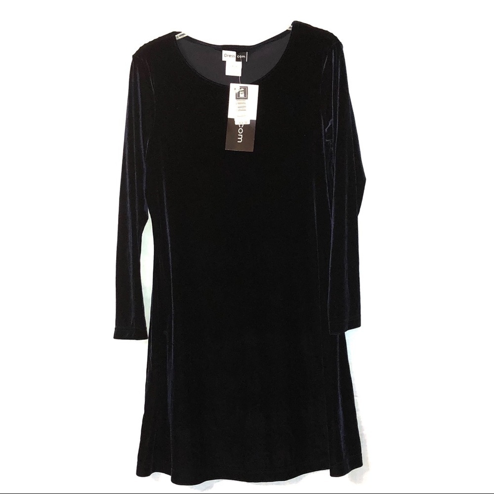 NWT Dress.Com Black Velvety/Velour L/S Dress Wm M